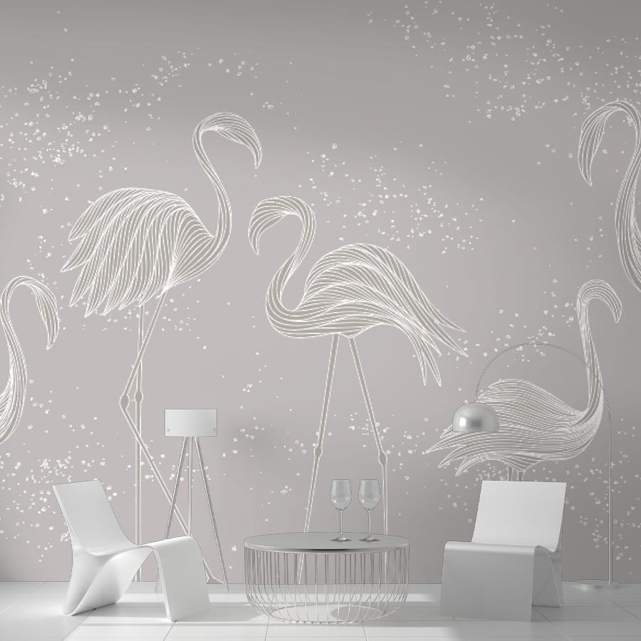 фотообои фламинго на пудровом фоне 14-1202