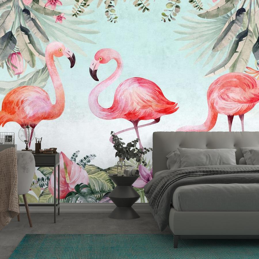 фотообои фламинго в зеленых тропиках 12-1865
