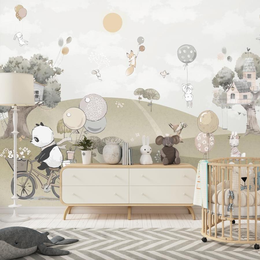 фотообои мишка на велосипеде на полянке 12-1503