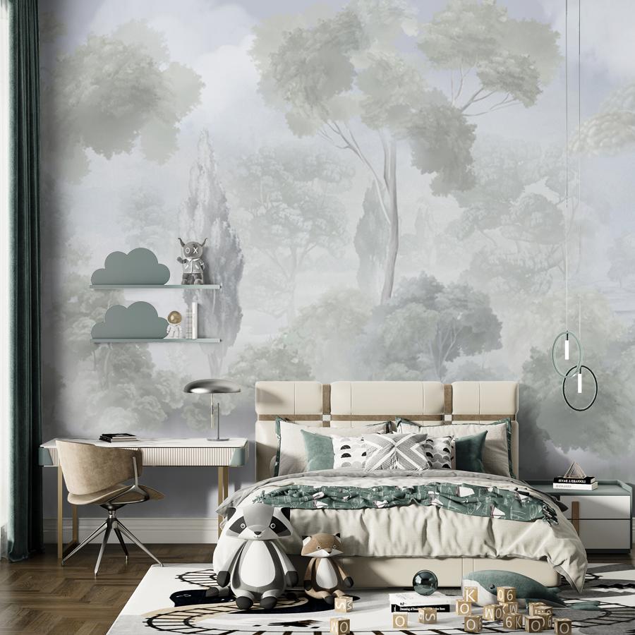 фотообои озеро 3д с деревьями