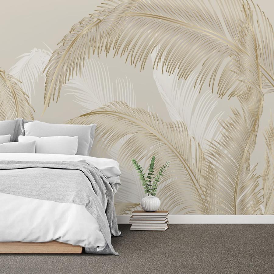 Фотообои Листья золотистые на бежевом 14-1215