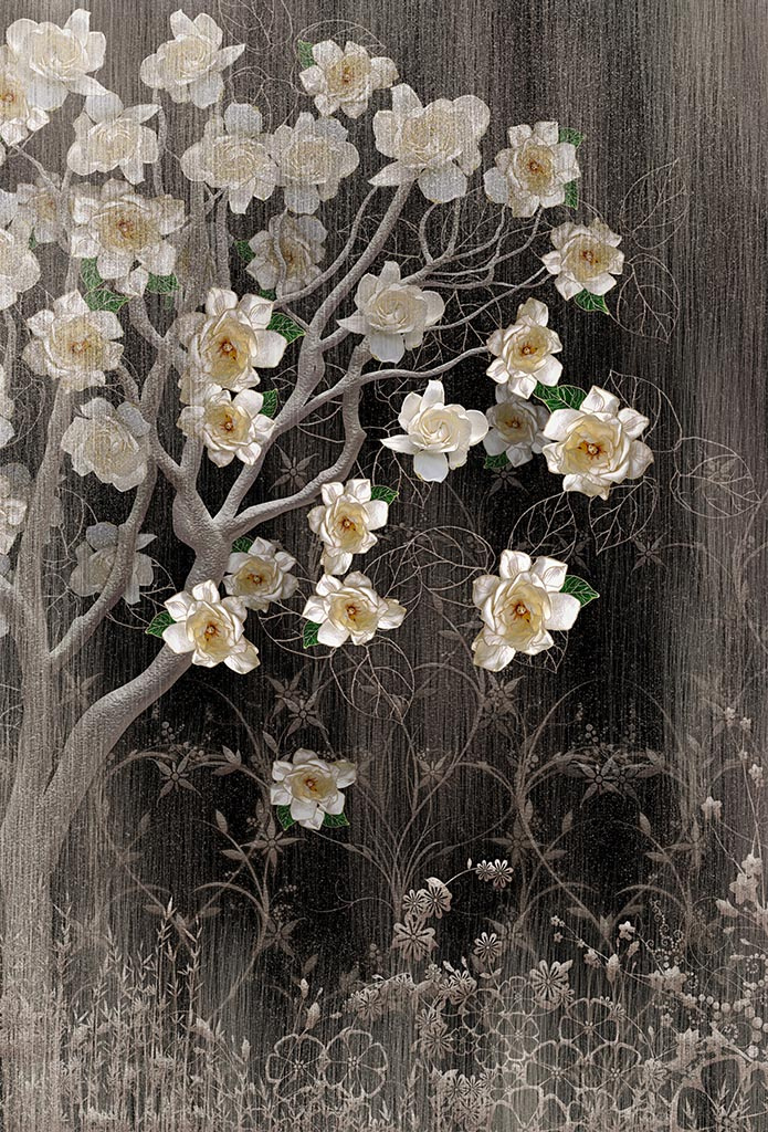 Фотообои Объемные цветы на дереве