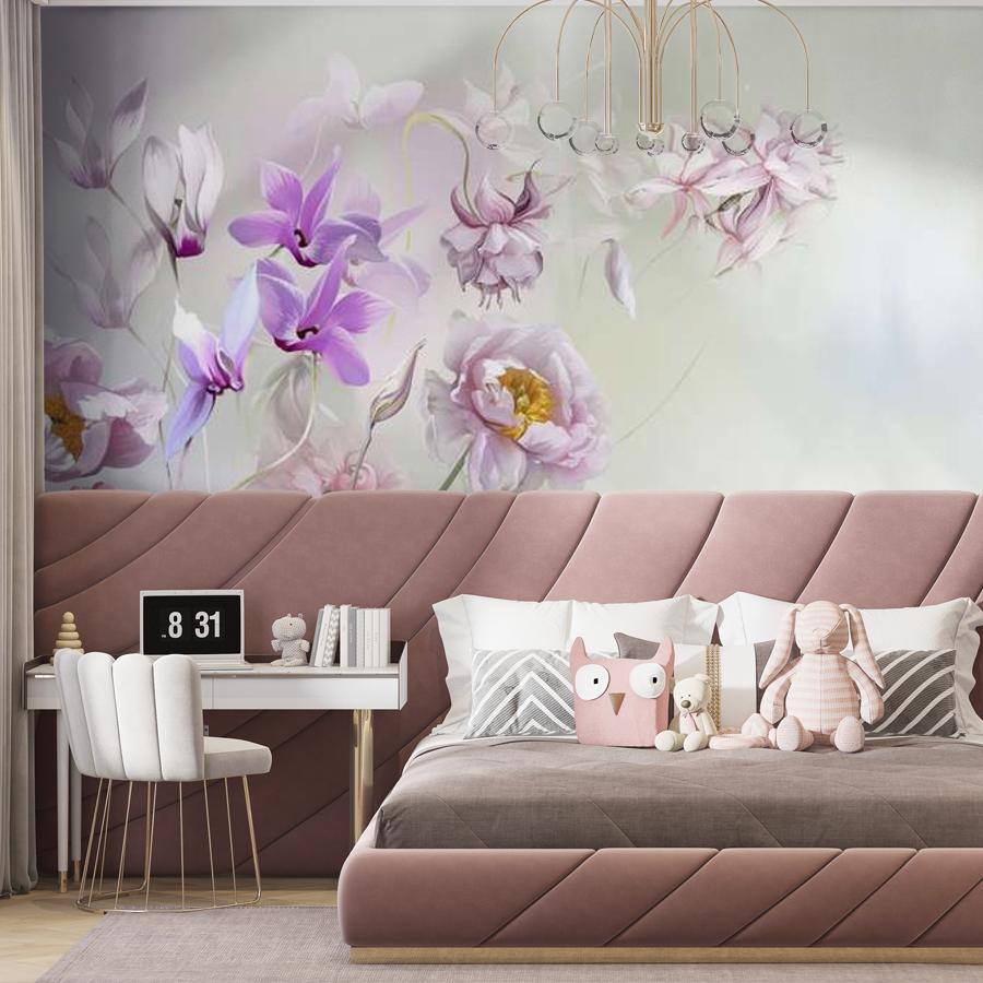 фотообои ирисы и пионы на нежном фоне 13-1004