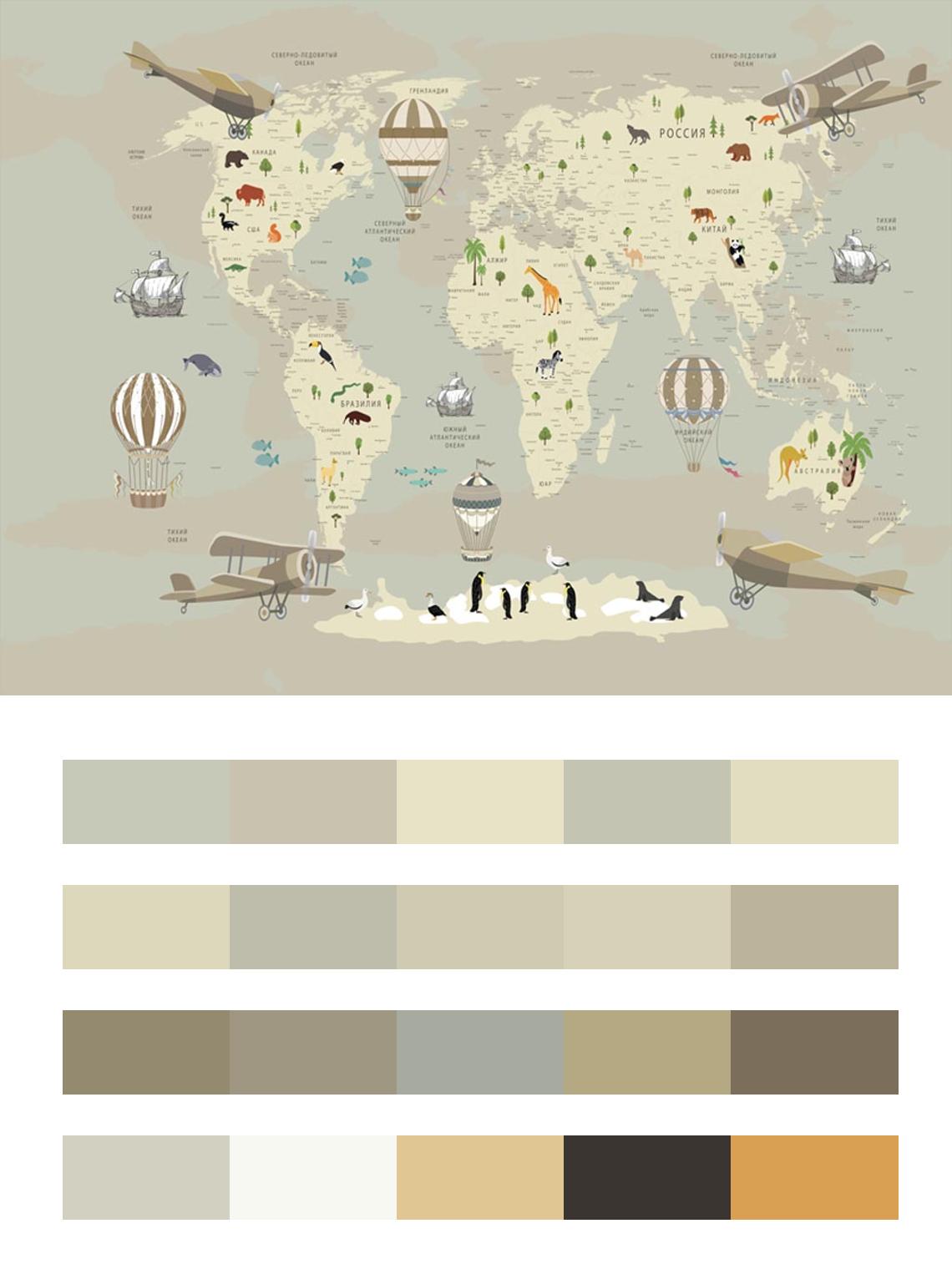 Карта мира детская бежевая цвета
