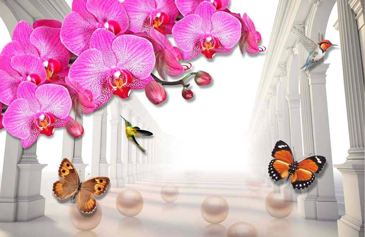 Фотообои Стереоскопическая розовая орхидея с перспективой
