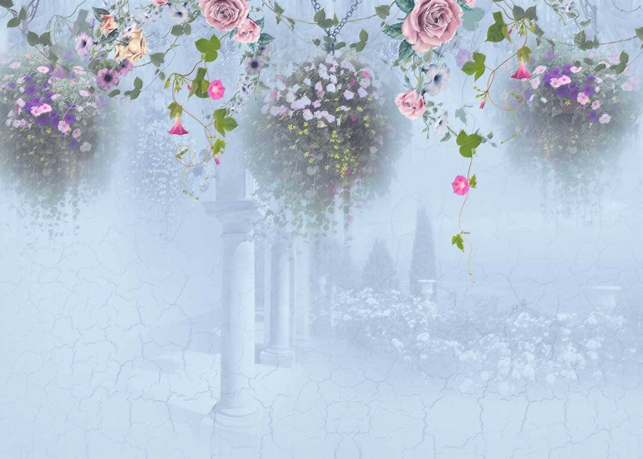 Фотообои Колонны в саду с цветами