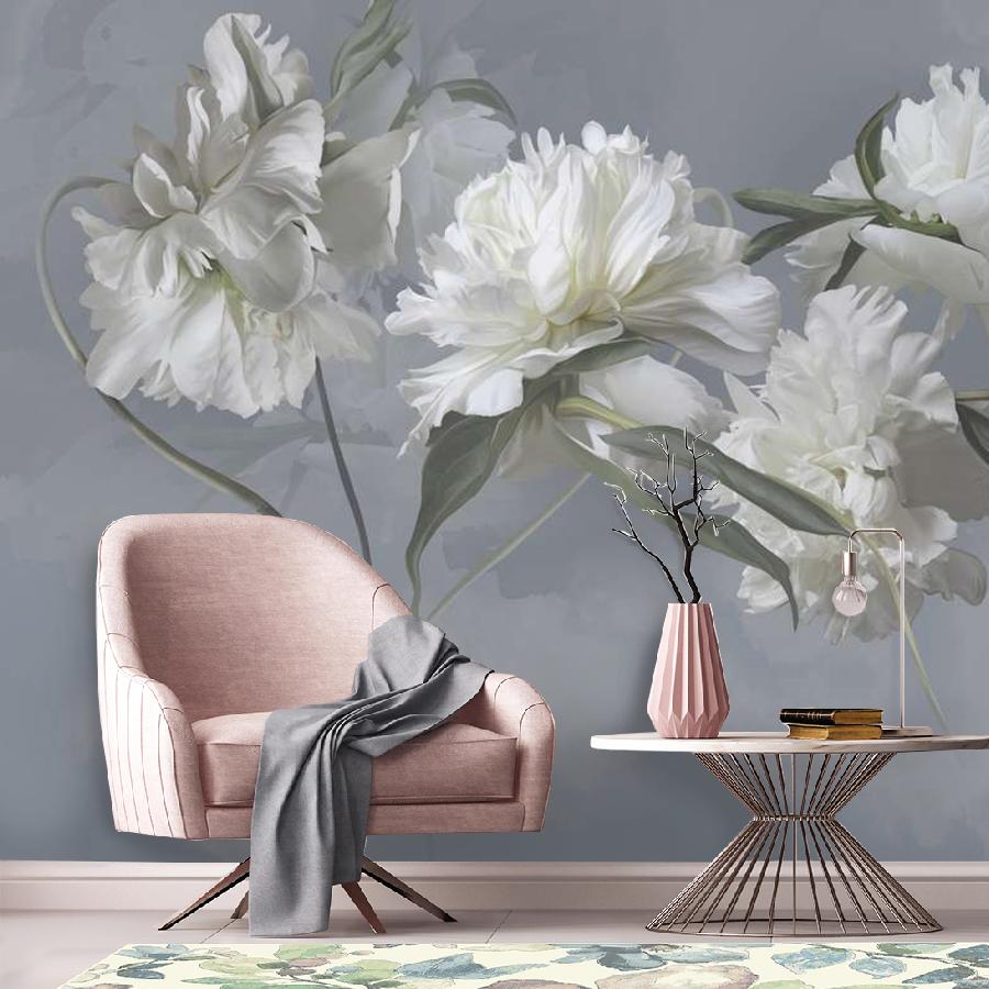 фотообои белые цветущие пионы 13-1006