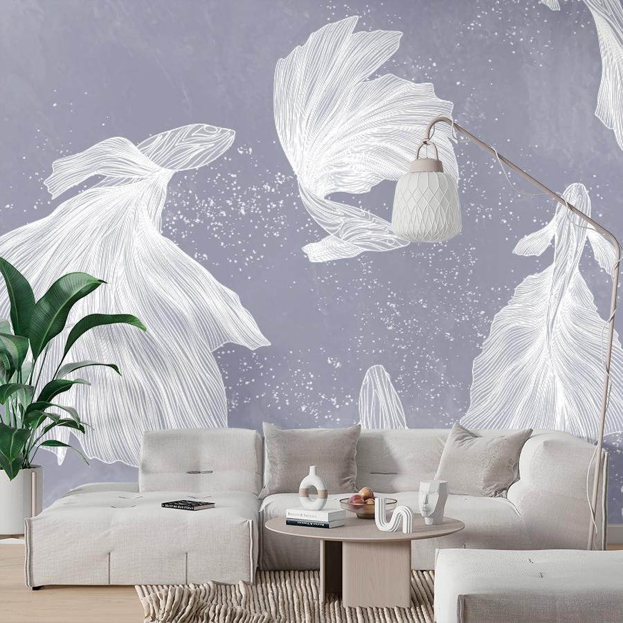 фотообои рыбки белые на синем 14-1280