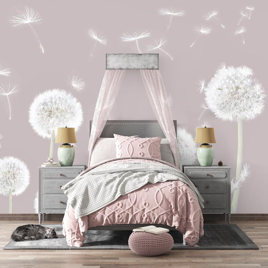 фотообои нежные одуванчики пудровый фон 12-1518