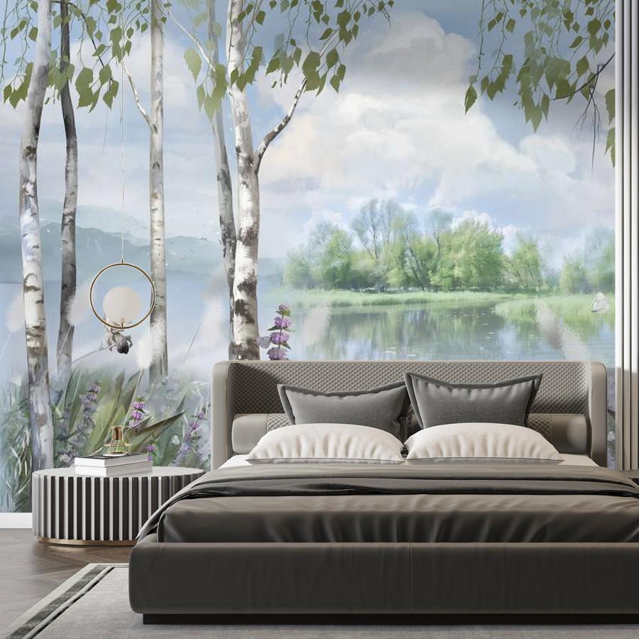 фотообои березовый лес у реки 13-1013