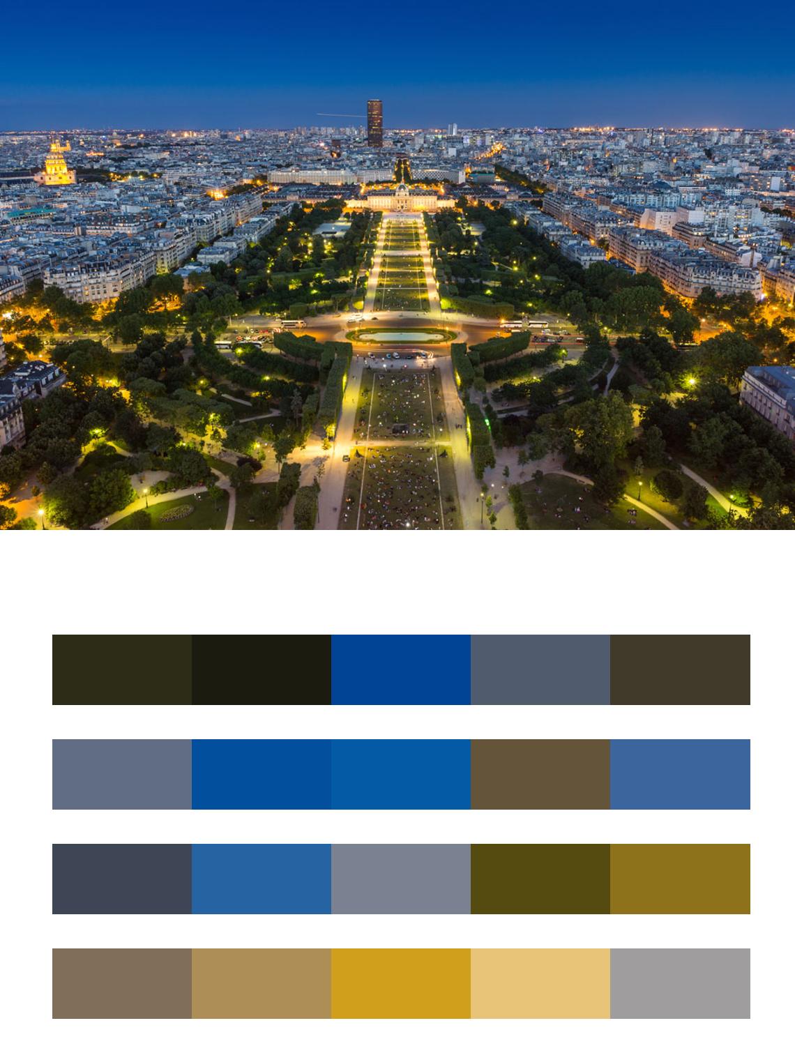 Вид на ночной Париж сверху цвета