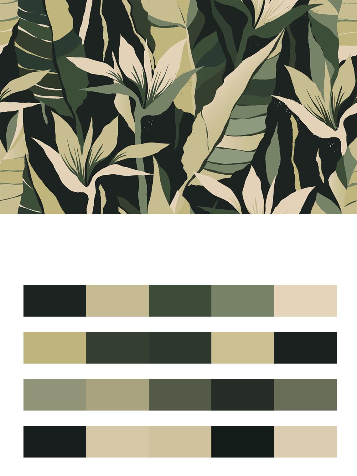 Пальмовые листья на черном фоне цвета