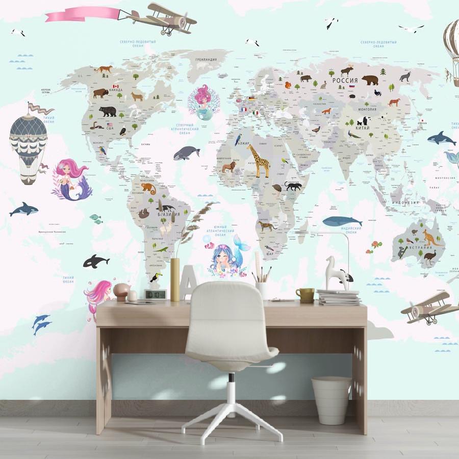 фотообои карта мира с русалками 12-1181