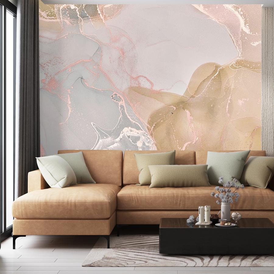 фотообои розовый флюид с золотом 9-1501