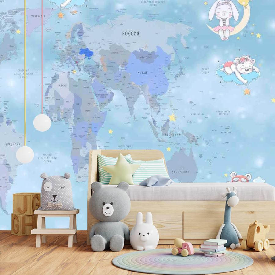 фотообои карта на русском с милыми животными 12-501 фотообои карта на русском с милыми животными 12-501