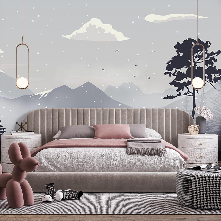 фотообои горы в тумане за лесом 14-348