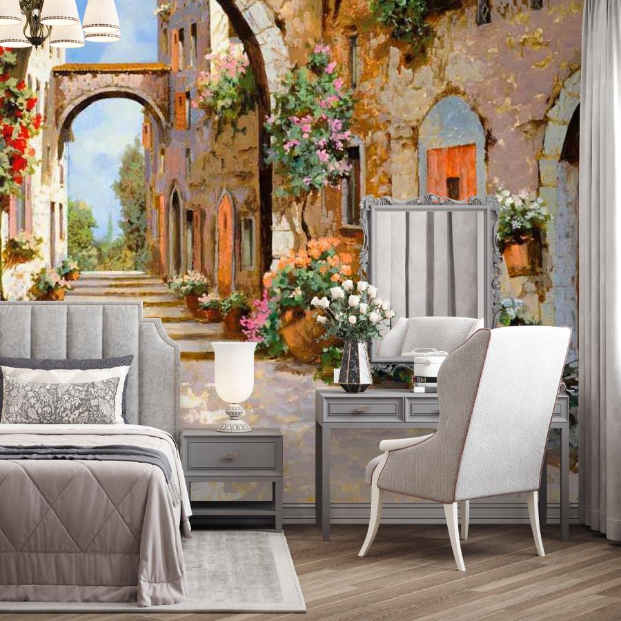 фотообои широкая улочка с арками 8-020