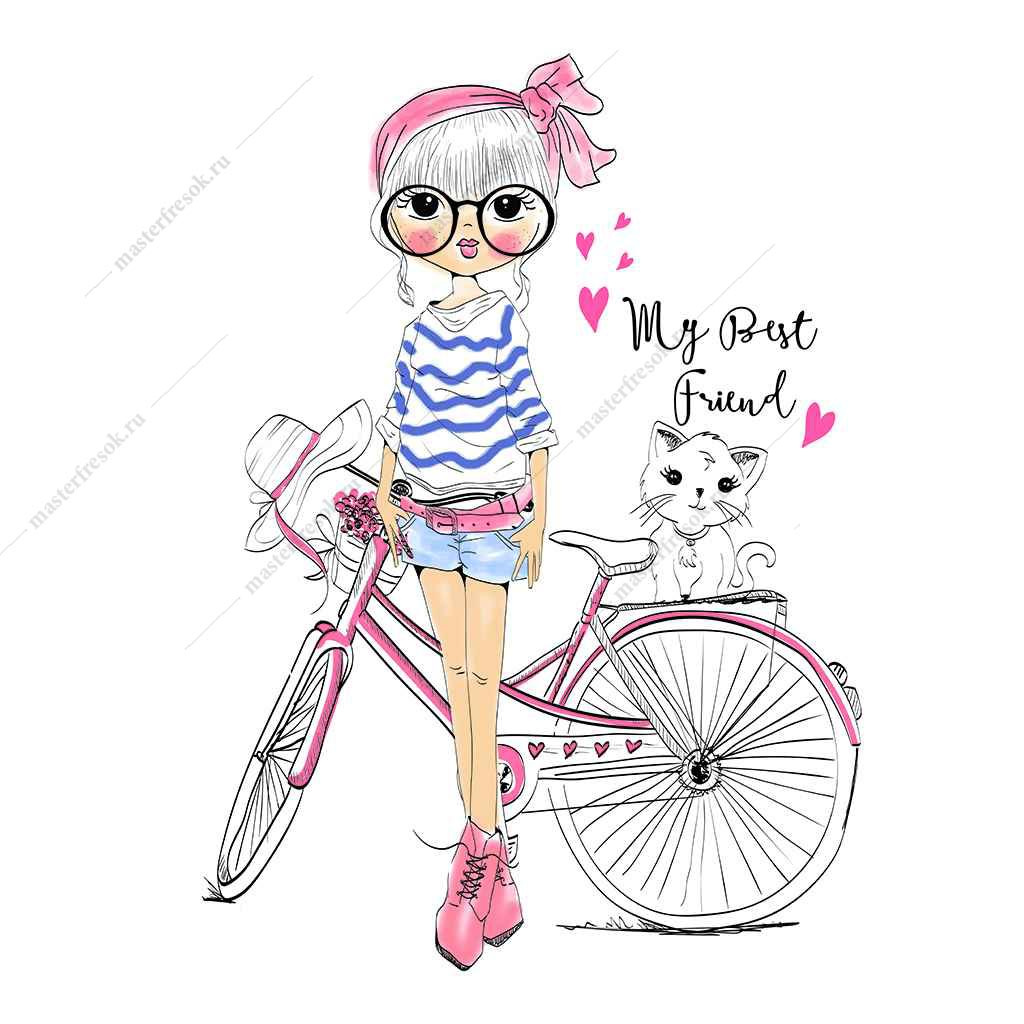 Фотообои Модная девочка с велосипедом