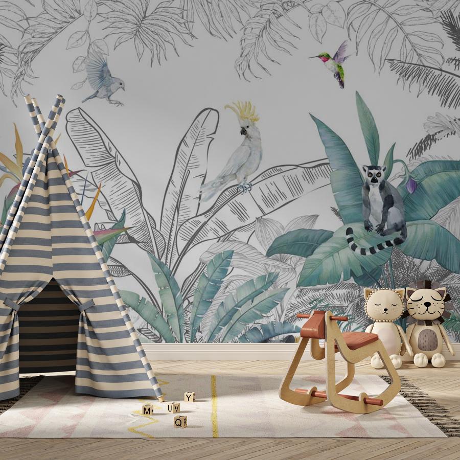 фотообои тропические листья и животные 12-1192