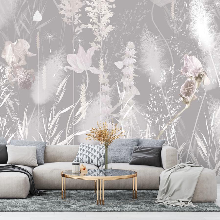 фотообои полевые цветы на сером 13-985