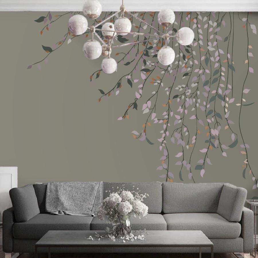 фотообои ветви с листьями на сером фоне 14-1092