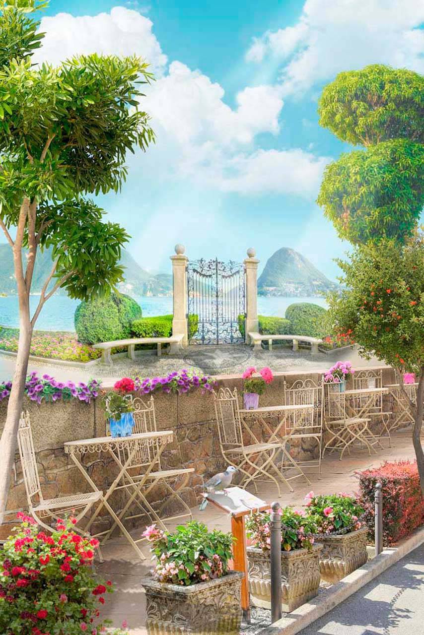 фотообои кафе на берегу озера 7-344