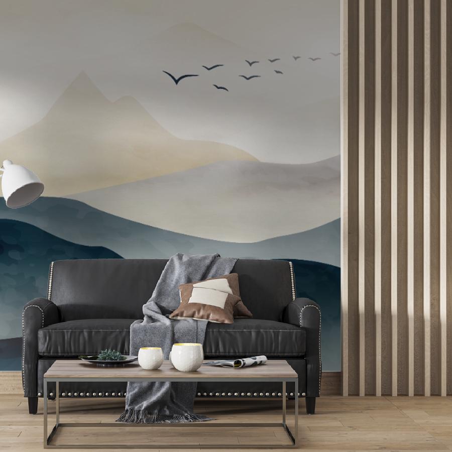 фотообои горы туманные и птицы 14-1194