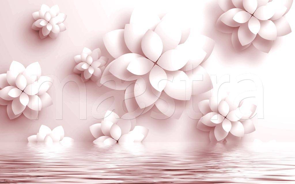 Фотообои 3д розовые цветы на розовом фоне