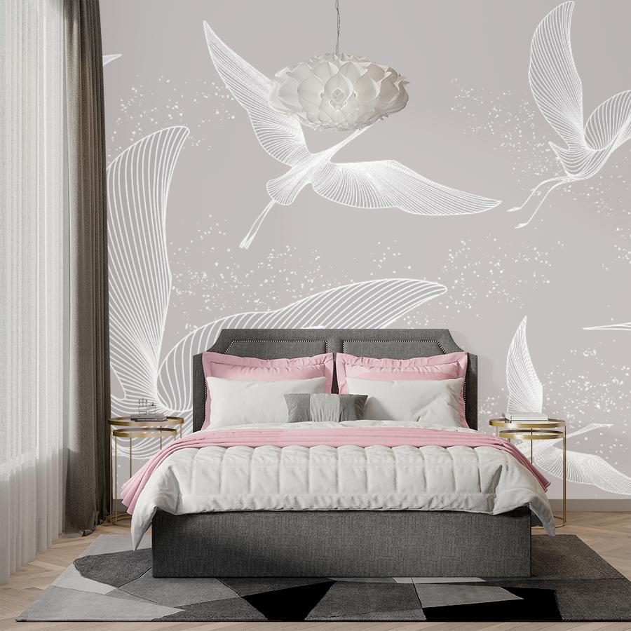 фотообои журавли белые летят 14-1246