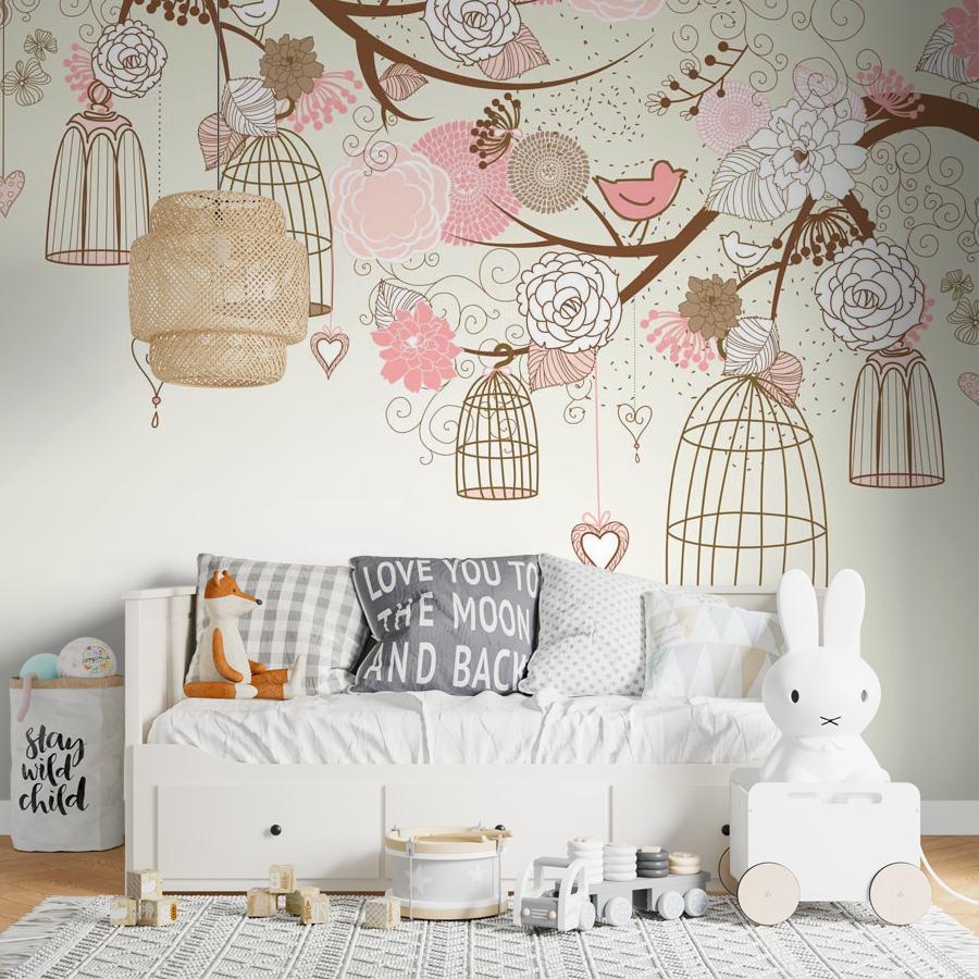 фотообои цветочный принт с клетками 12-1294