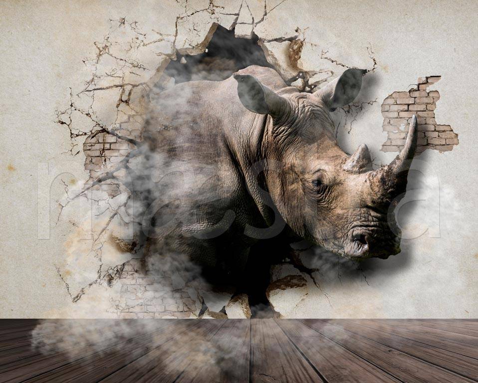 fotooboi nosorog vykhodit iz steny foto