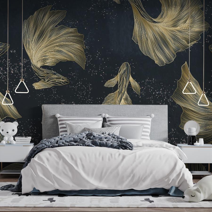 фотообои рыбы золотые на синем фоне 14-1274