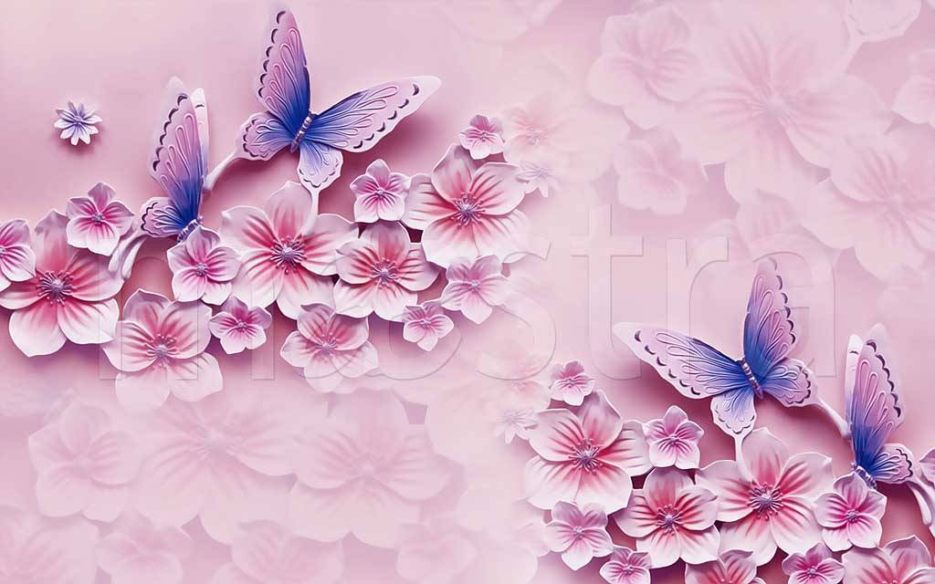Фотообои 3д цветы с бабочками