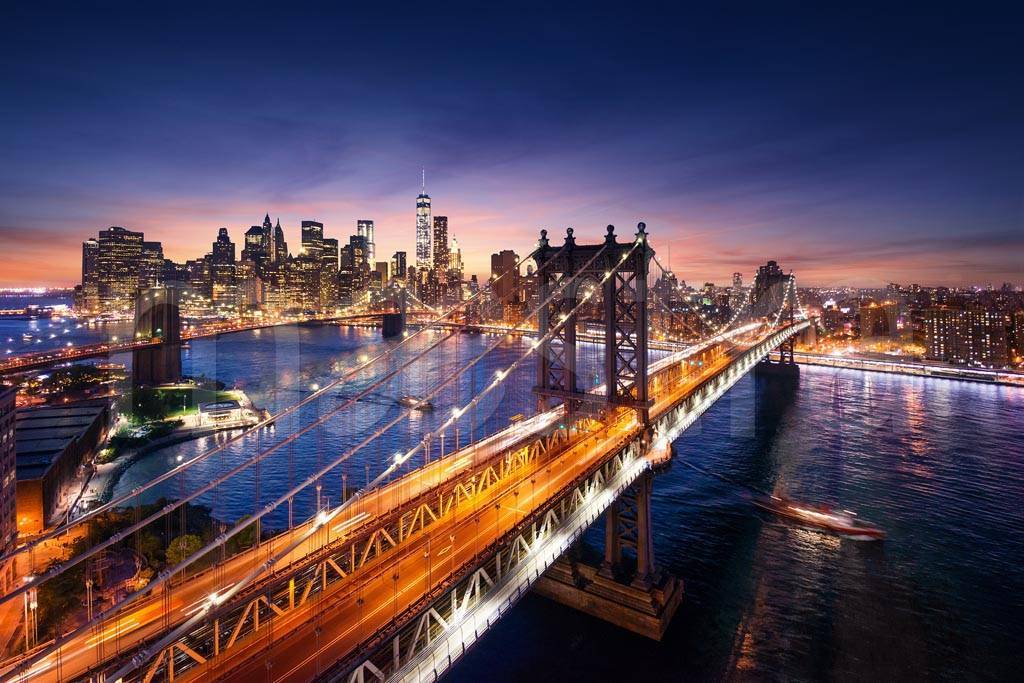 Фотообои Ночной мост Нью Йорка с подсветкой