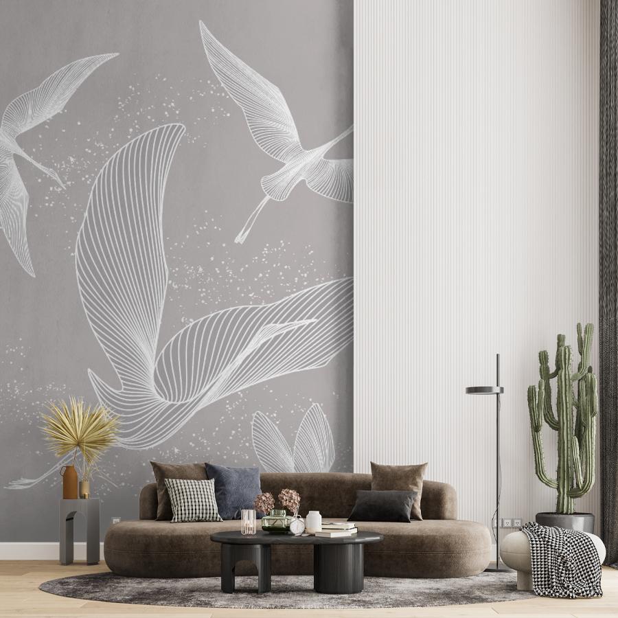 фотообои журавли белые летят 14-1246