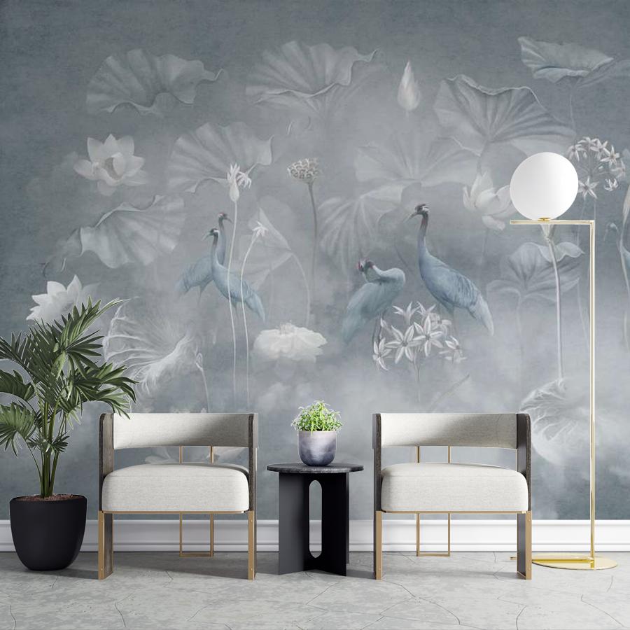 фотообои грациозные журавли в райском саду 13-1014