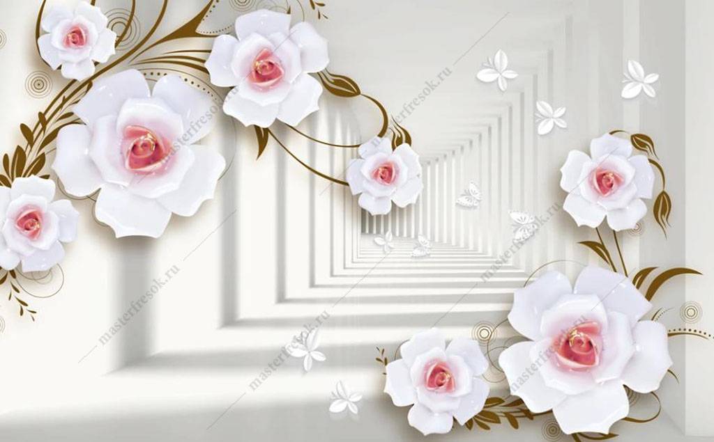 Фотообои Белые розы 3д