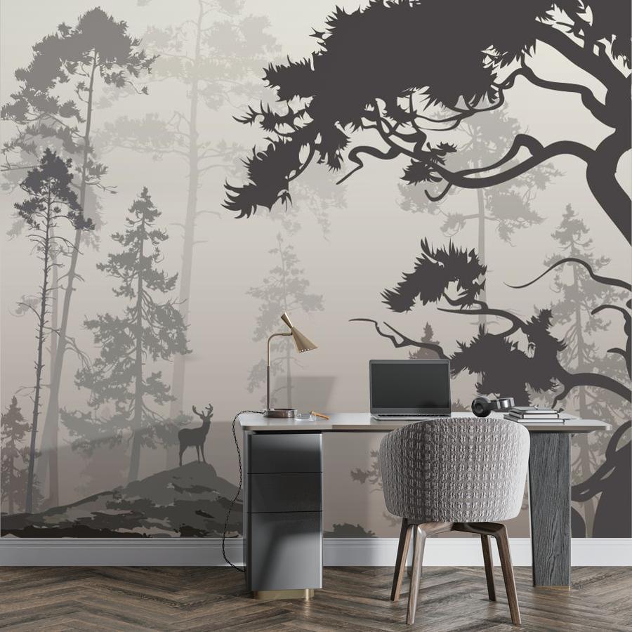 фотообои черно белый лес 9-963