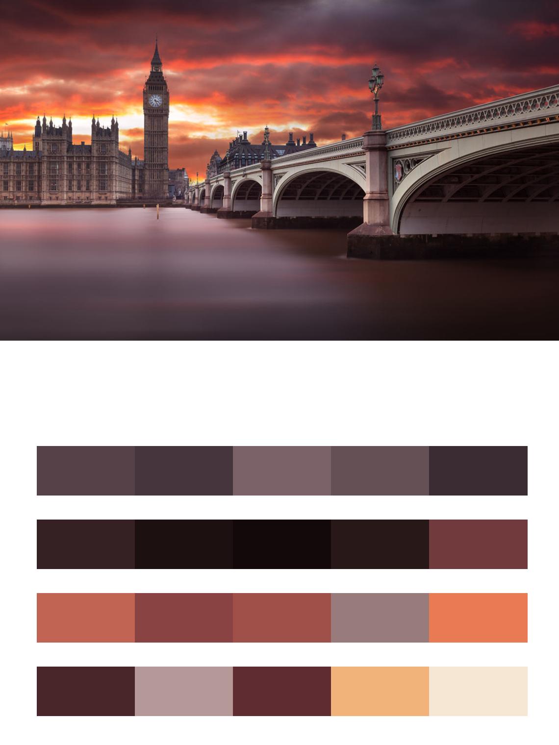 Лондон на фоне заката цвета