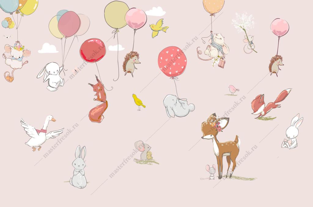Фотообои Животные на воздушных шариках