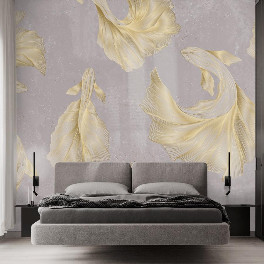 фотообои рыбки золотые на сером в гостиную 14-1278