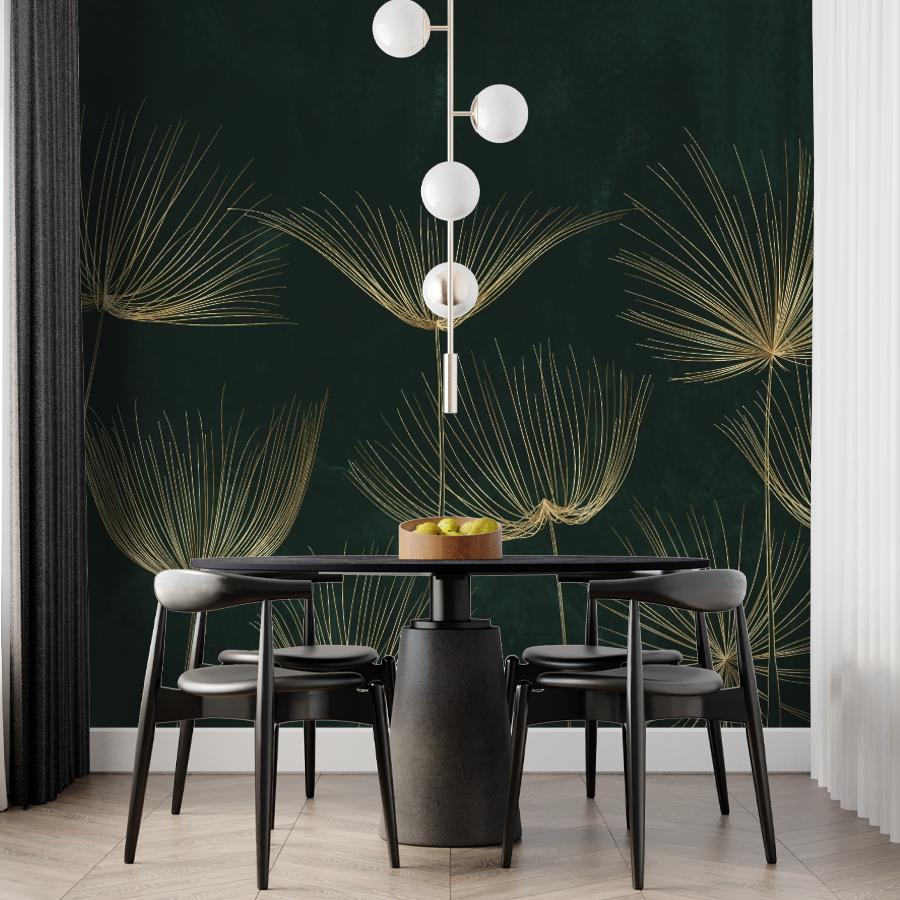 фотообои цветы золотистые на зеленом 14-1288