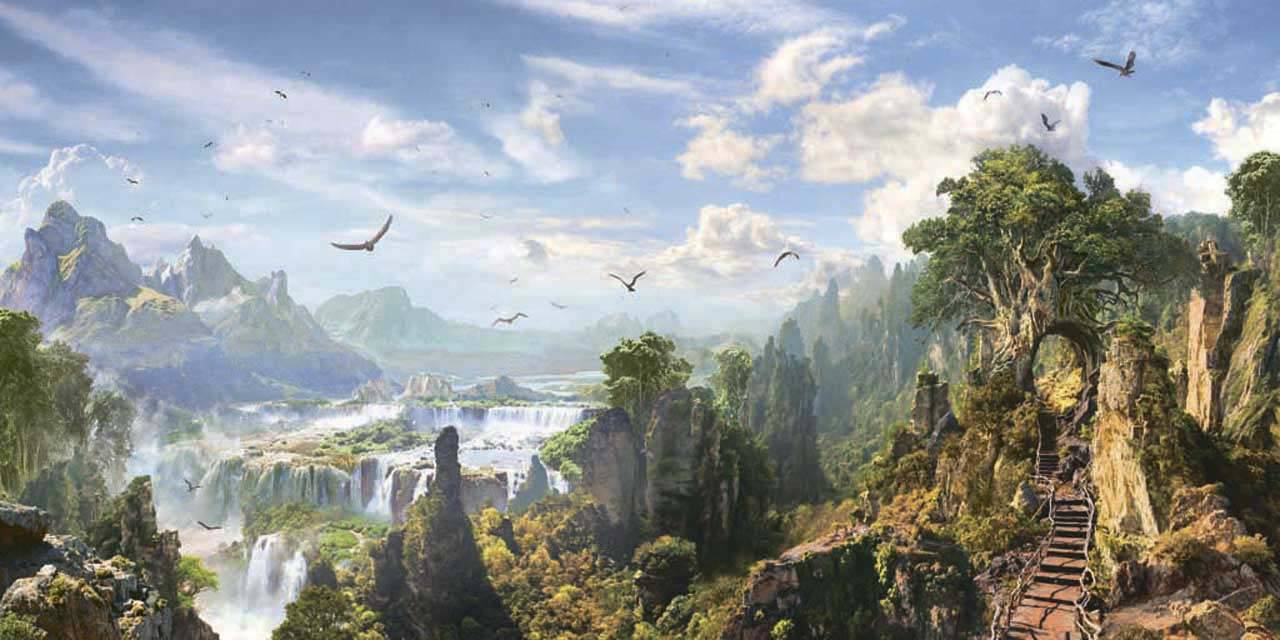 фотообои водопад в горной долине 11-022