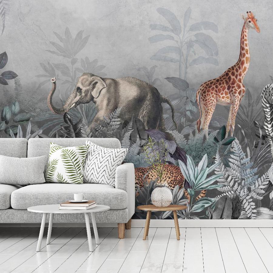 фотообои лес тропический на сером 12-1786 фотообои лес тропический на сером 12-1786