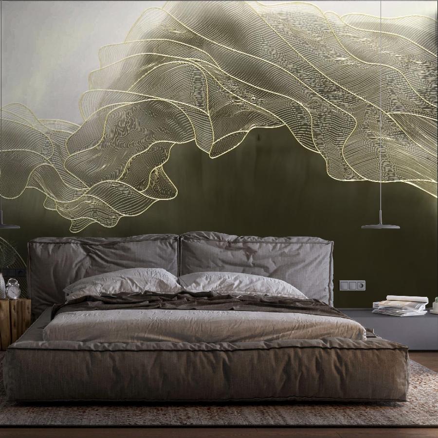 фотообои линии золотистые на черном фоне 14-938