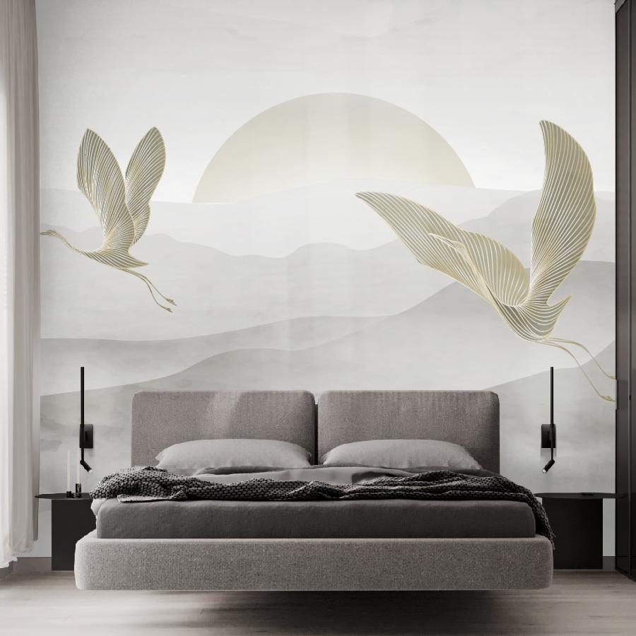 фотообои 3д горы и журавли 14-1260