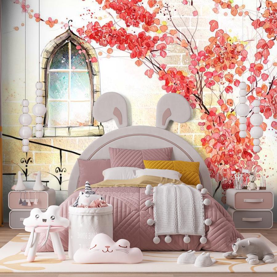 фотообои ветки красного дерева у окна 12-308 фотообои ветки красного дерева у окна 12-308