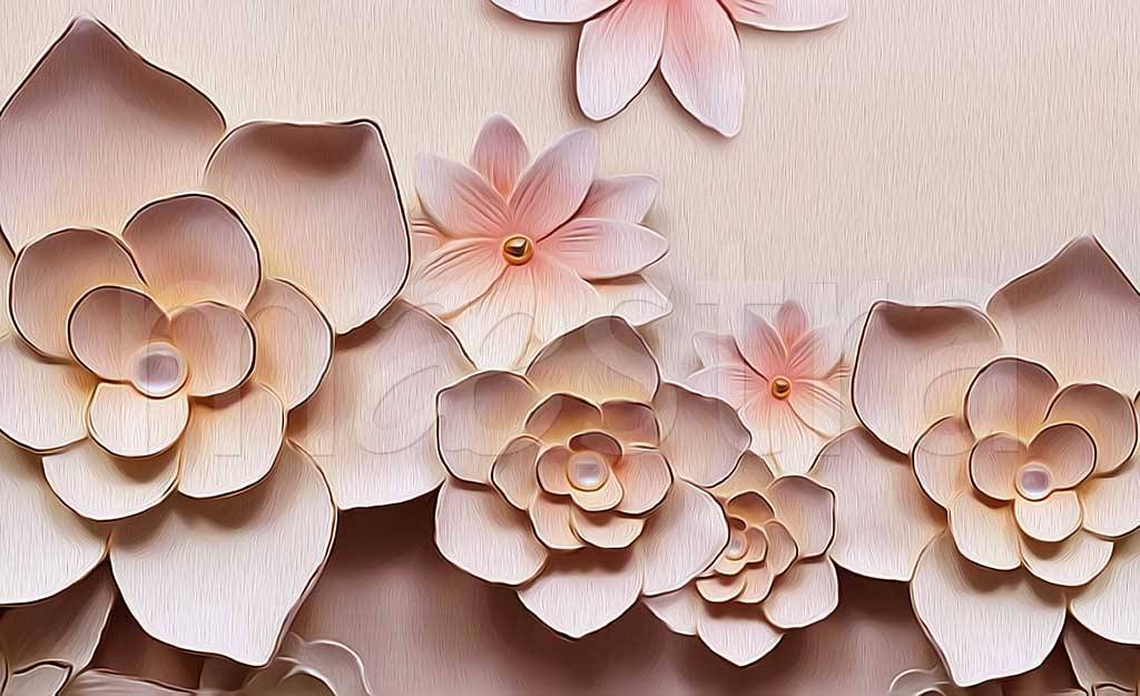 Фотообои Розовые 3д цветы из лепнины